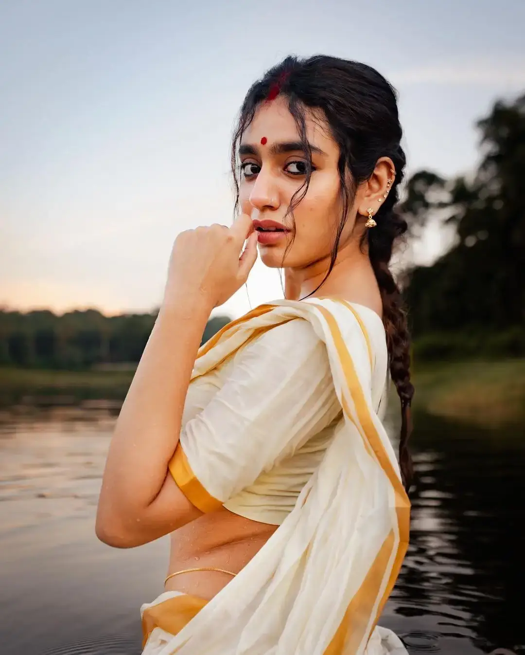 Beautiful Indian Actress Priya Prakash Varrier in White Saree